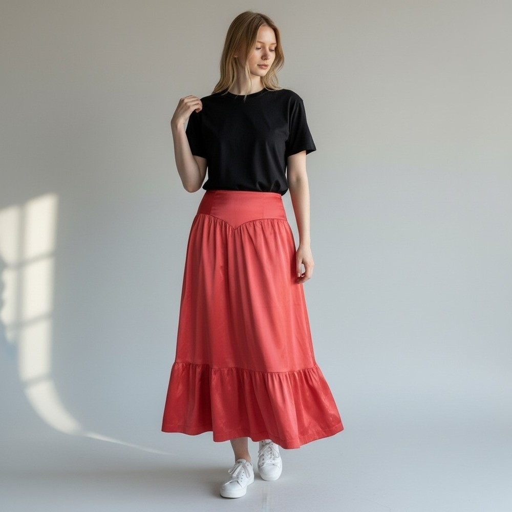 Vanity Fair Vintage Slip Skirt Petticoat Medium Red Long Midi Tiered Western